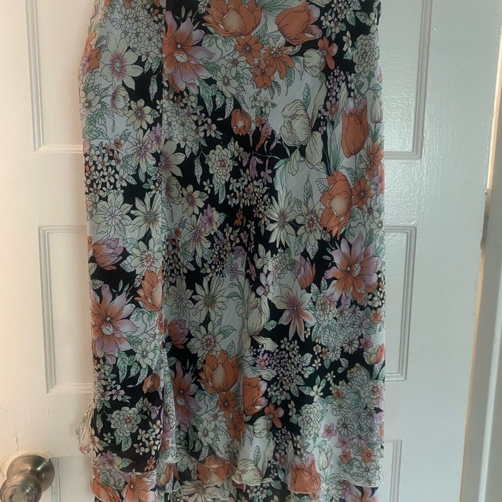 Elementz Floral Pencil Skirt - Black and Orange